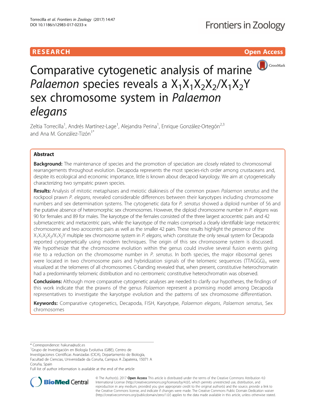Comparative Cytogenetic Analysis of Marine Palaemon Species Reveals A