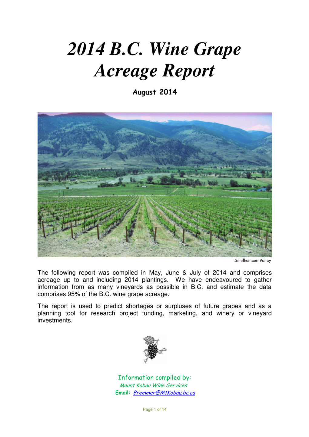 2014 B.C. Wine Grape Acreage Report