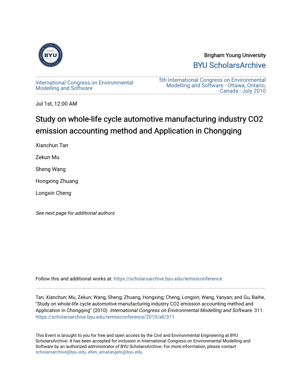Study on Whole-Life Cycle Automotive Manufacturing Industry CO2 Emission Accounting Method and Application in Chongqing