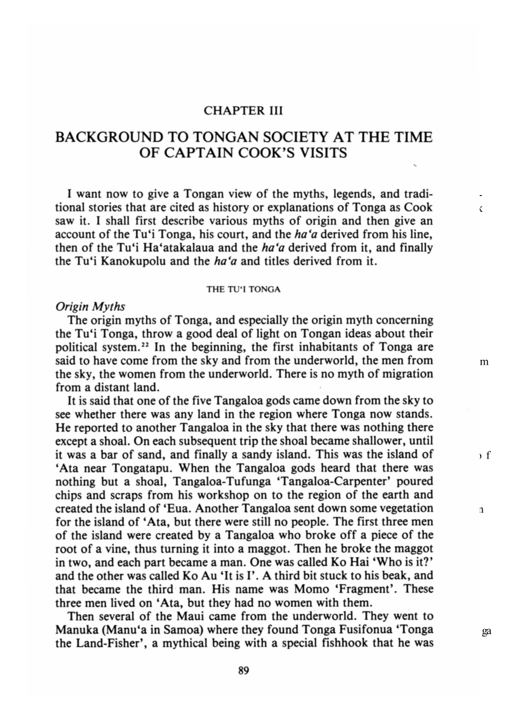 Background to Tongan Society at the Time of Captain Cook’S Visits