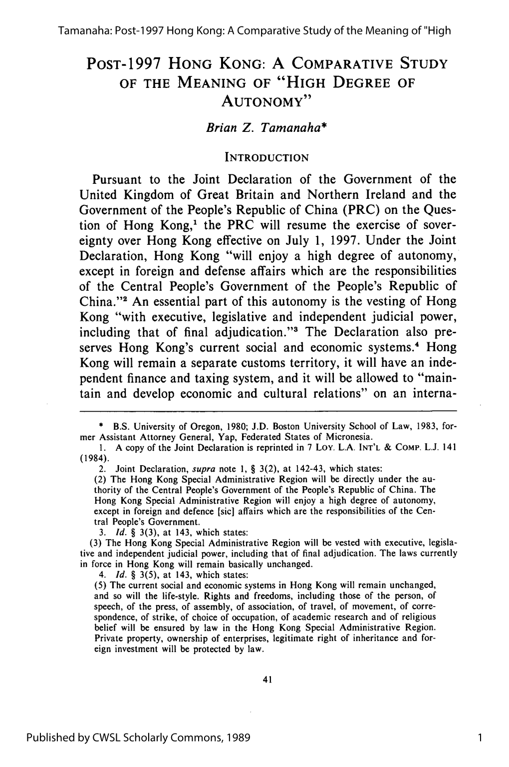 Post-1997 Hong Kong: a Comparative Study of the Meaning of "High