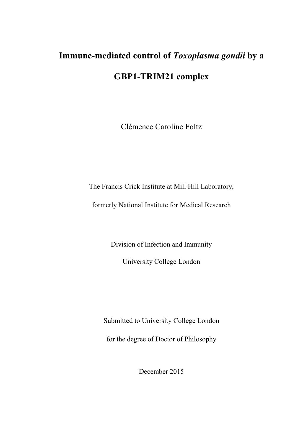 Immune-Mediated Control of Toxoplasma Gondii by a GBP1