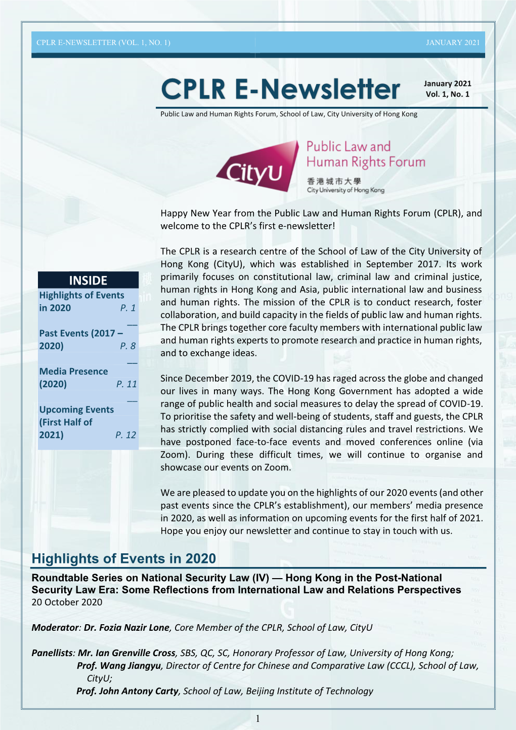 CPLR E-Newsletter (Vol. 1, No. 1), January 2021