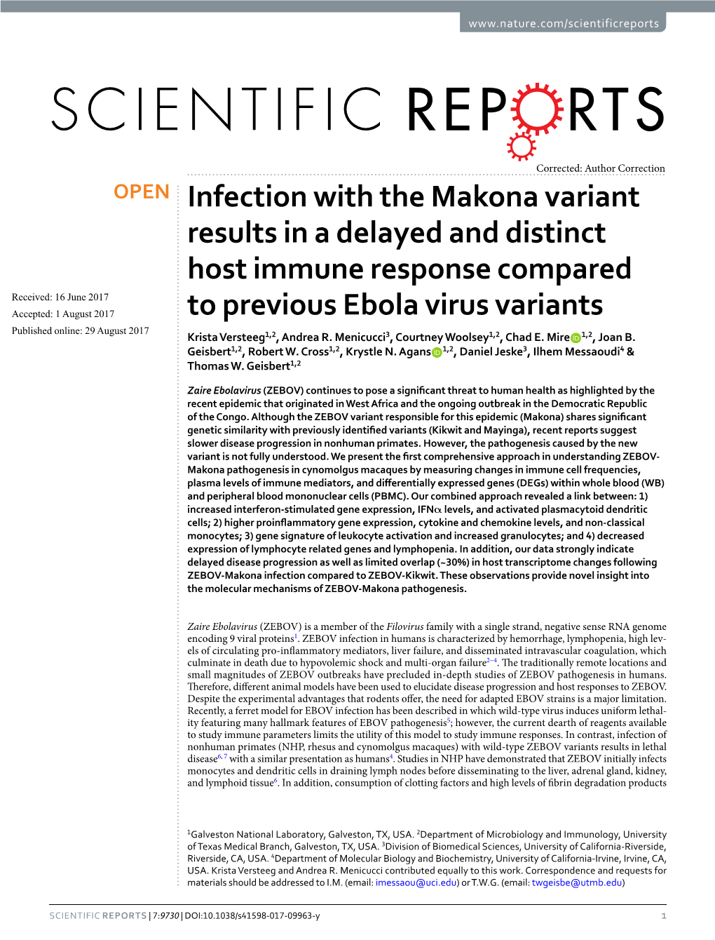 Infection with the Makona Variant Results in a Delayed and Distinct