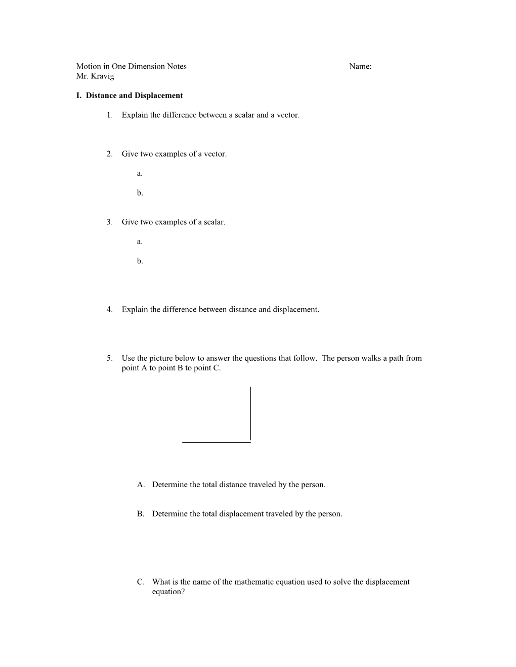 Physical Science Motion in One Dimension Quiz