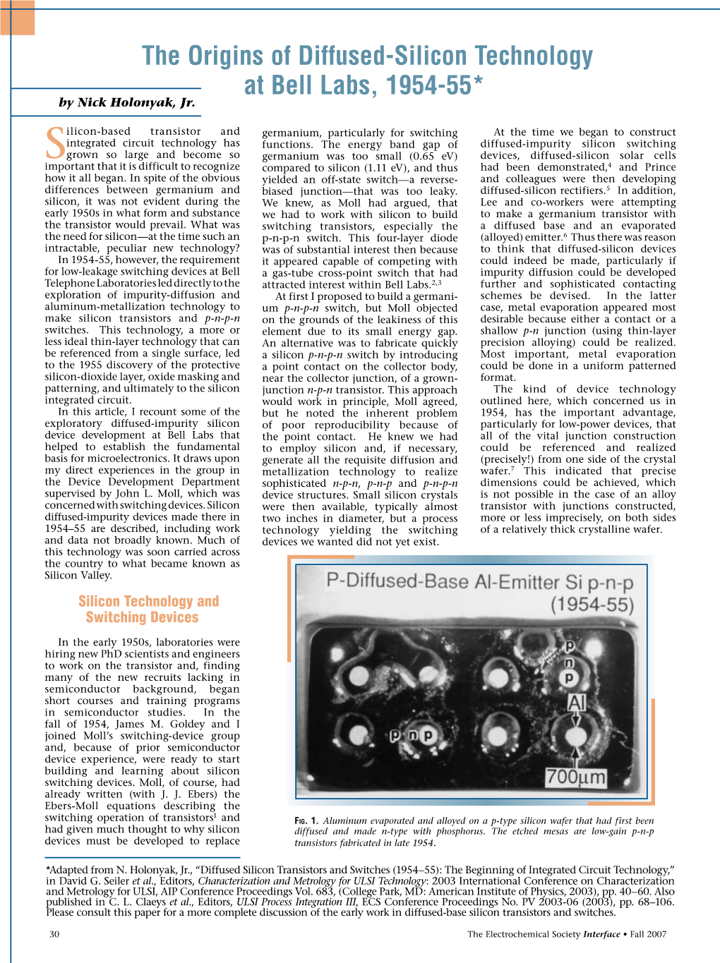 The Origins of Diffused-Silicon Technology at Bell Labs, 1954-55*