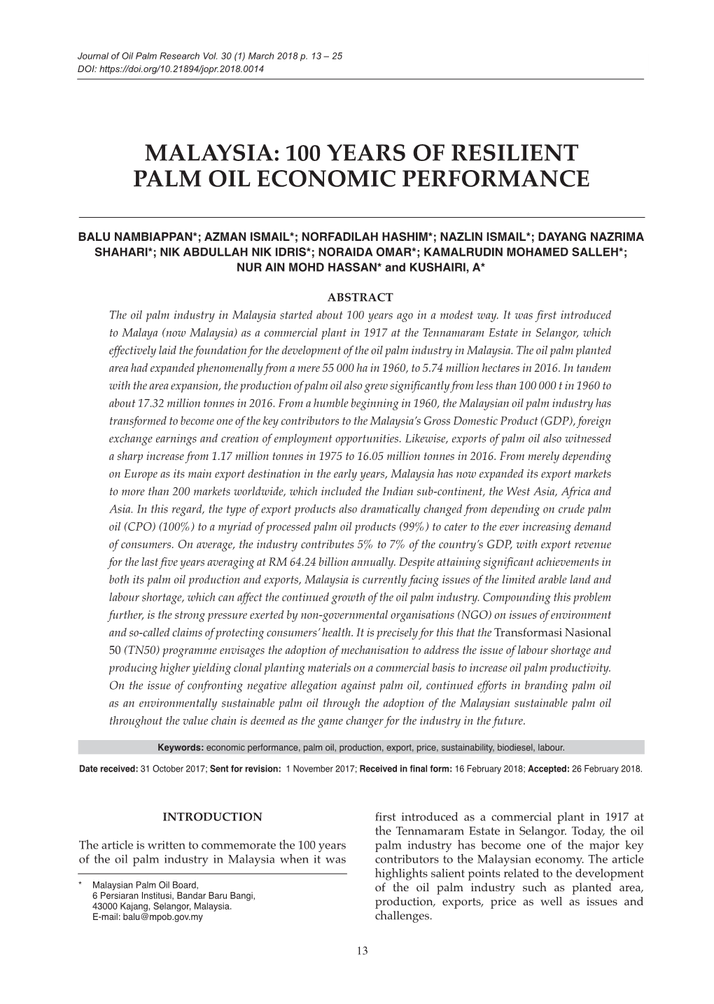 100 Years of Resilient Palm Oil Economic Performance