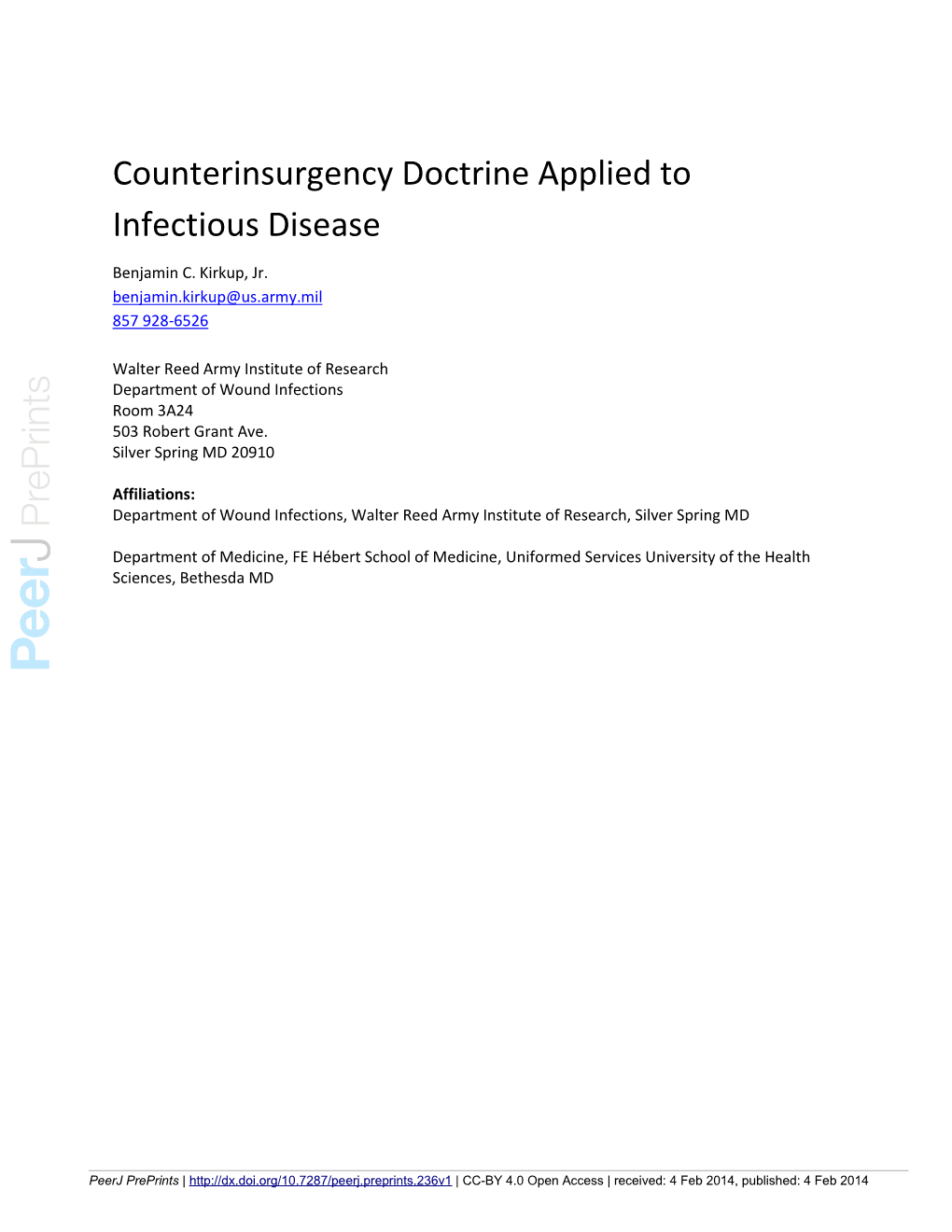 Counterinsurgency Doctrine Applied to Infectious Disease