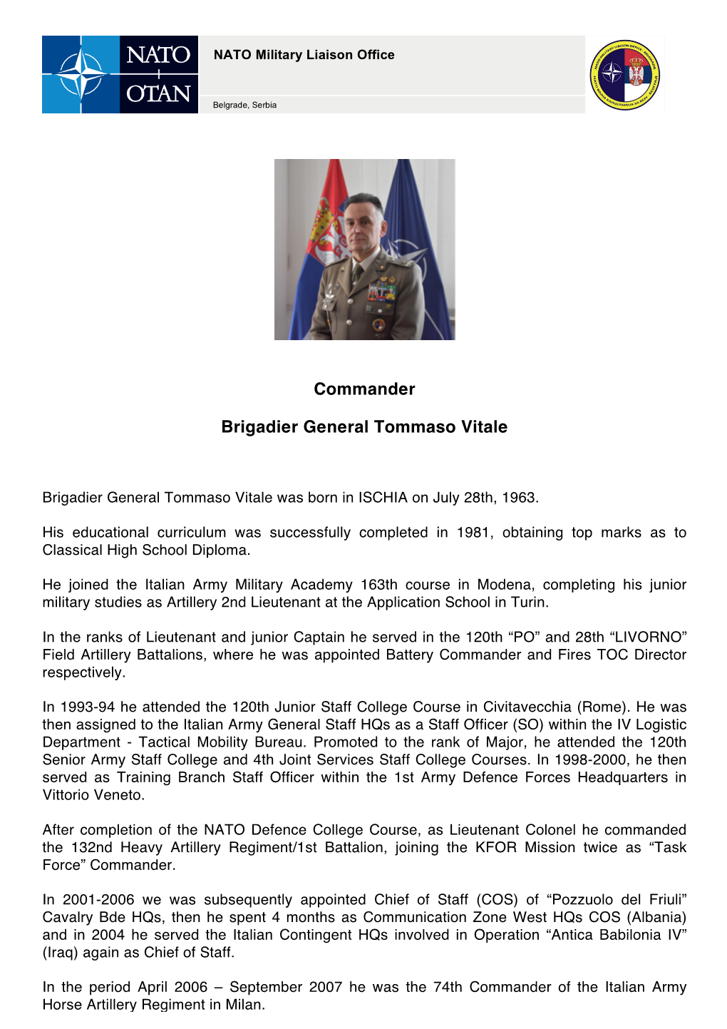 Commander Brigadier General Tommaso Vitale