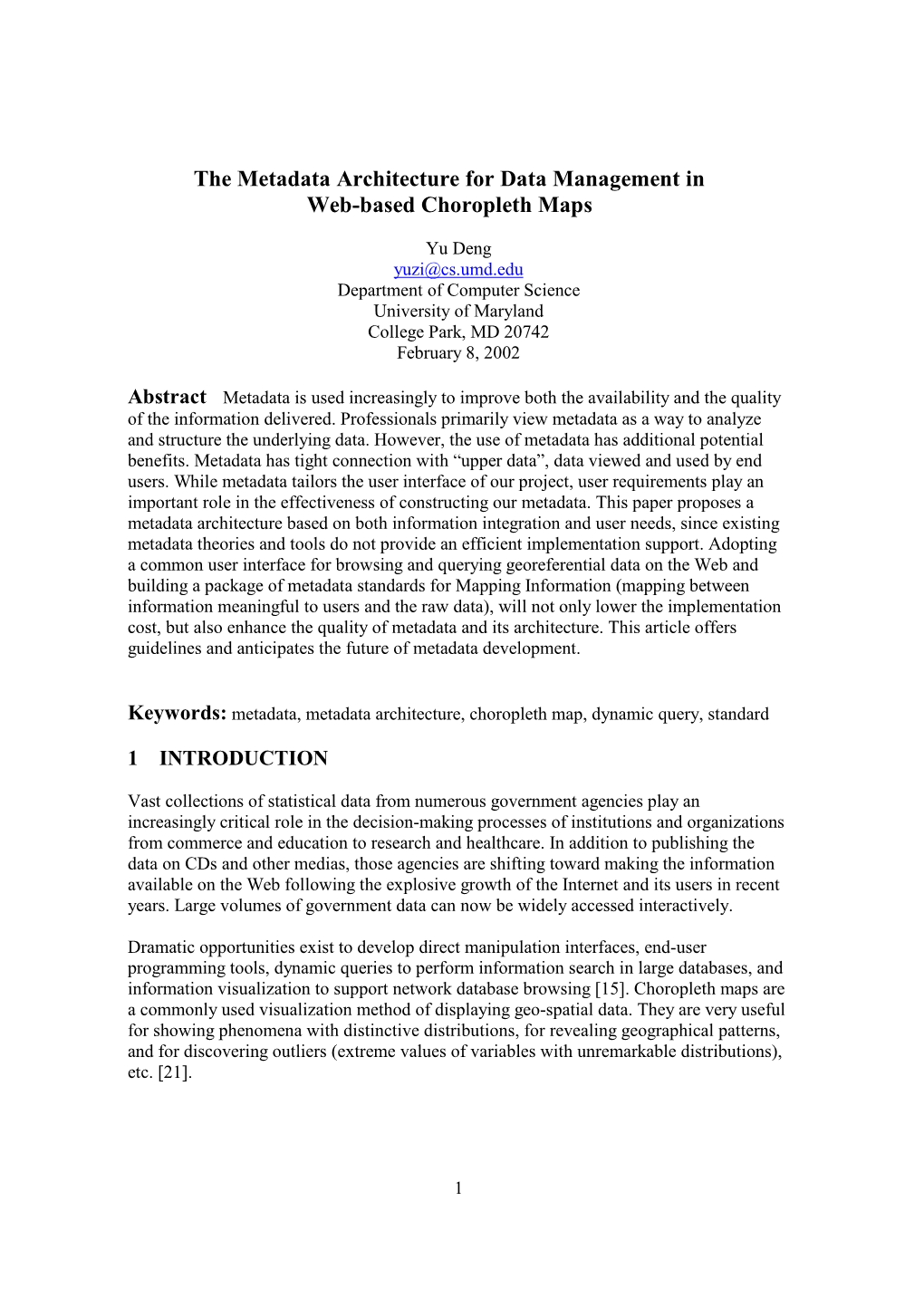 The Metadata Architecture for Data Management in Web-Based Choropleth Maps