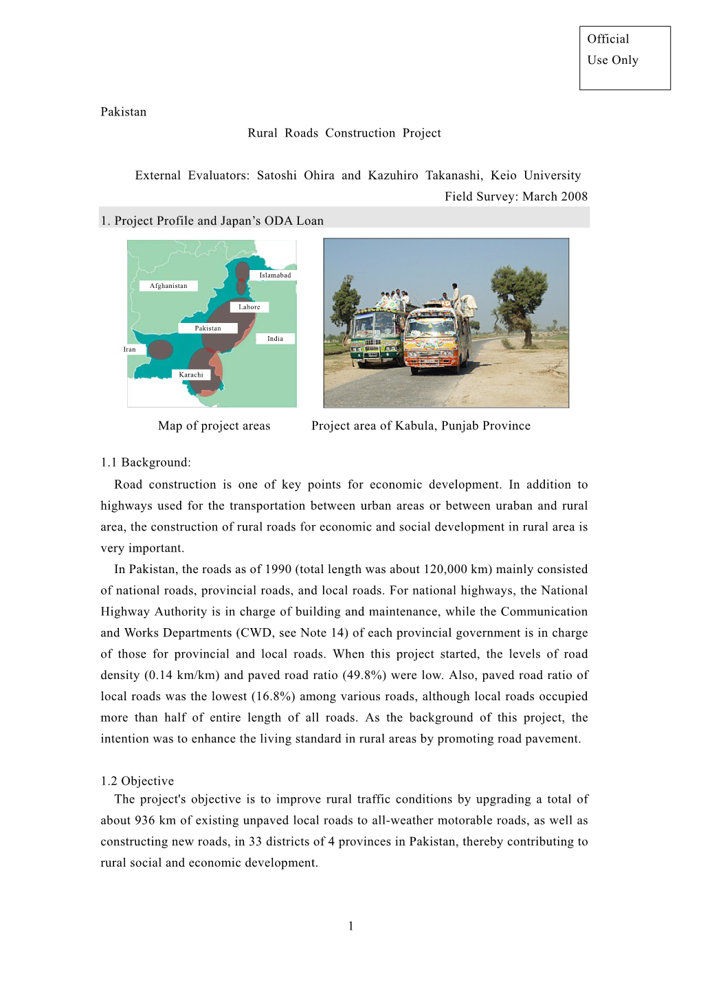 1 Pakistan Rural Roads Construction Project External Evaluators