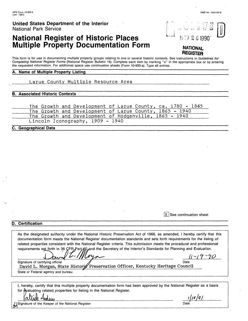 National Register of Historic Places L J NV 201990 Multiple Property Documentation Form NATIONAL