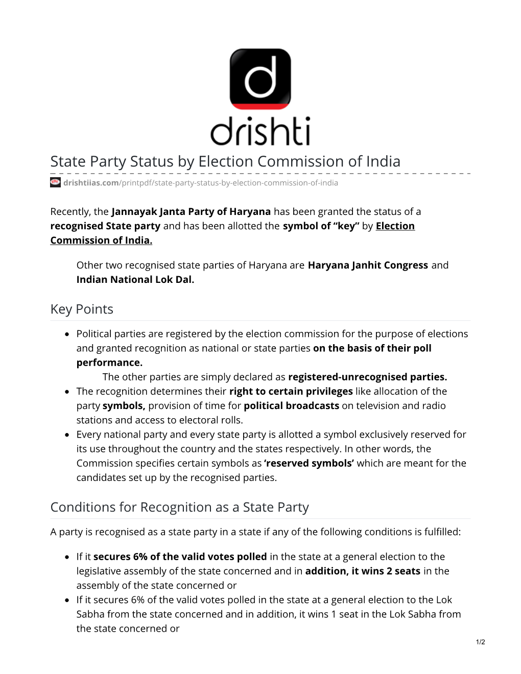 State Party Status by Election Commission of India