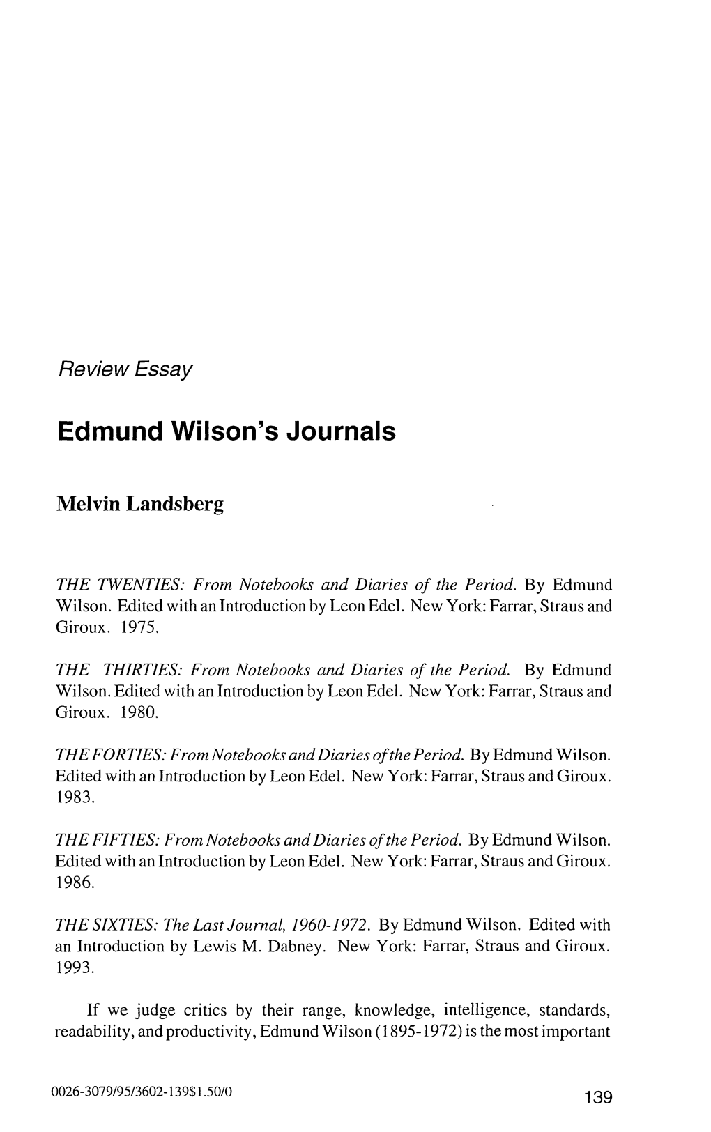 Edmund Wilson's Journals