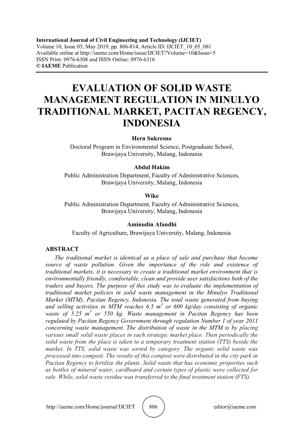 Evaluation of Solid Waste Management Regulation In