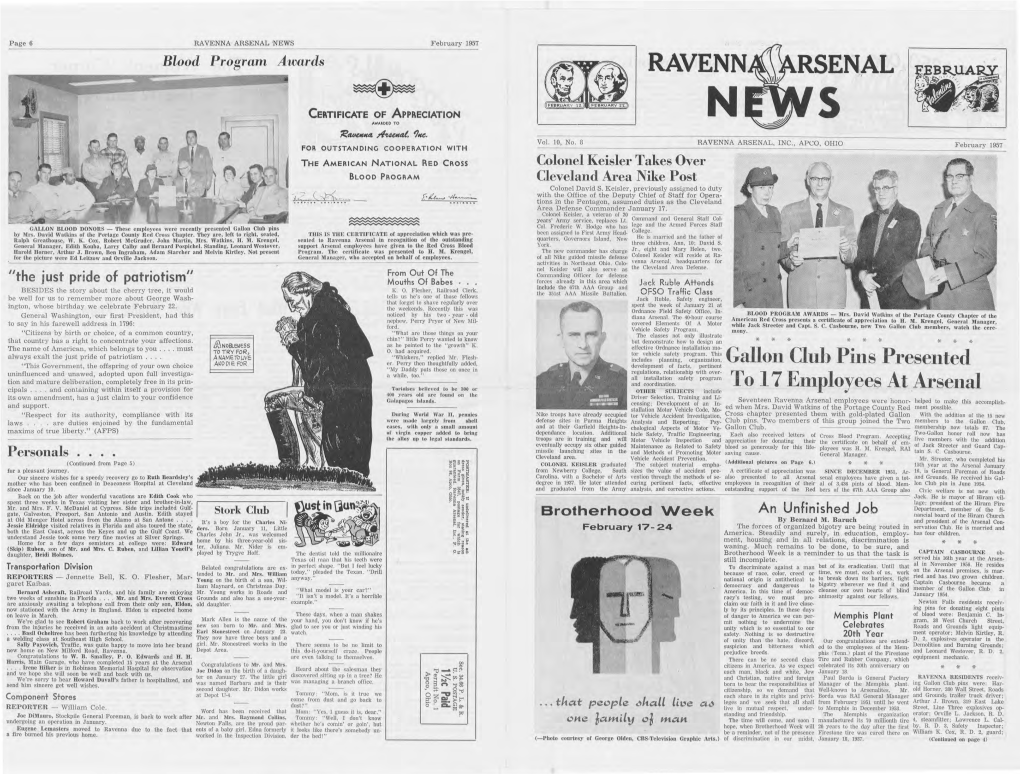 Ravenna Arsenal News for CY 1957