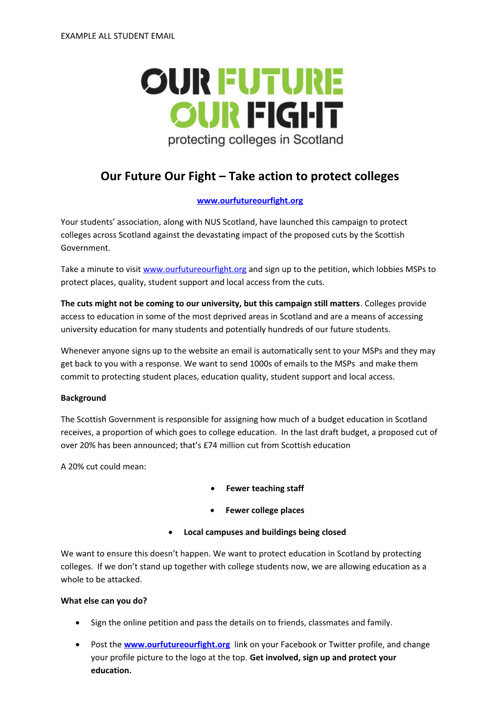 Our Future Our Fight Take Action to Protect Colleges