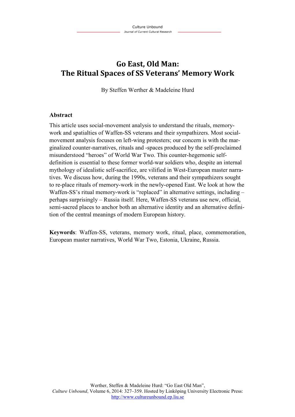 The Ritual Spaces of SS Veterans' Memory Work