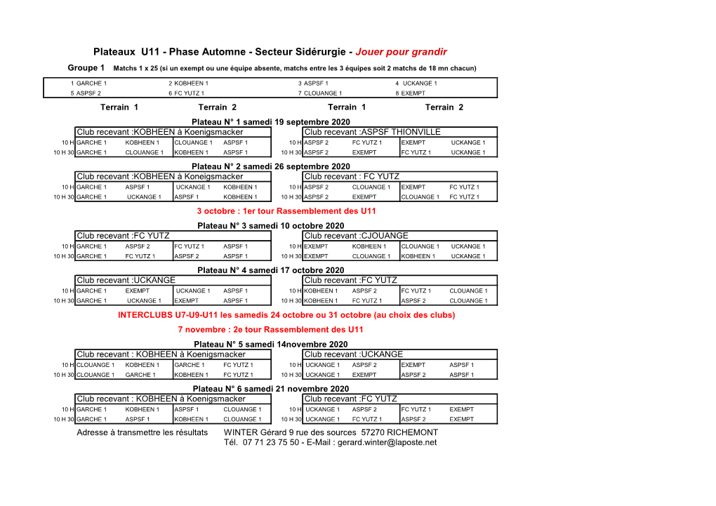 Plateaux U11 - Phase Automne - Secteur Sidérurgie - Jouer Pour Grandir