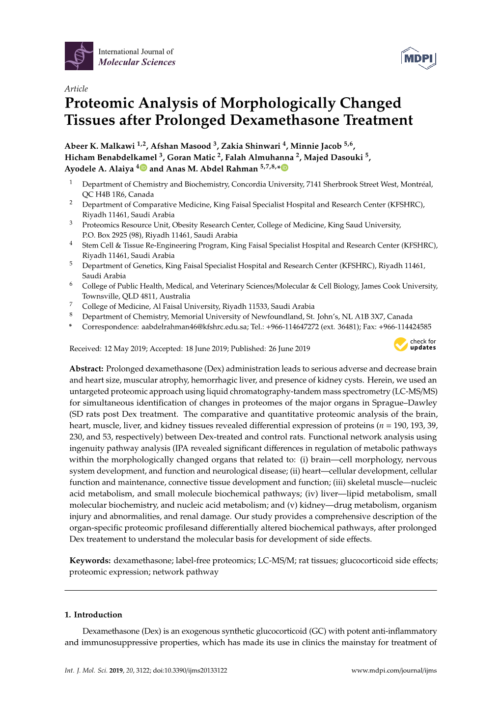 Proteomic Analysis of Morphologically Changed Tissues After Prolonged Dexamethasone Treatment