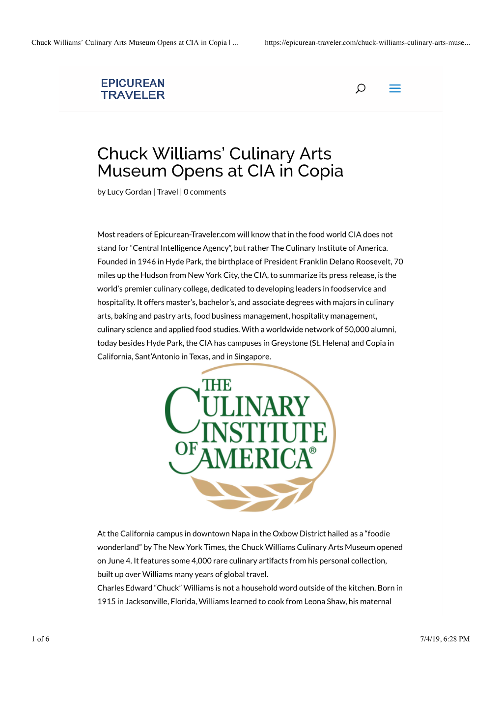 Chuck Williams' Culinary Arts Museum Opens at CIA in Copia