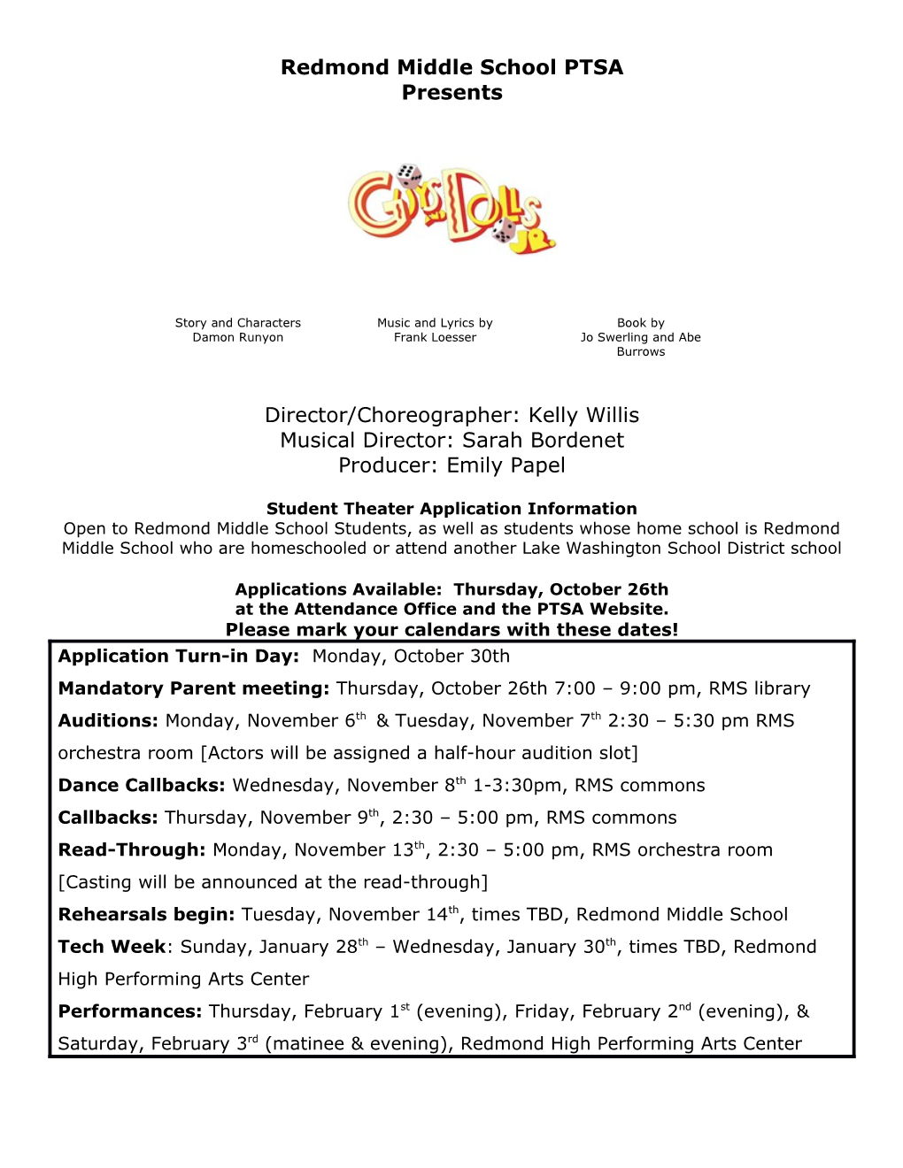 Student Theater Application Information s1