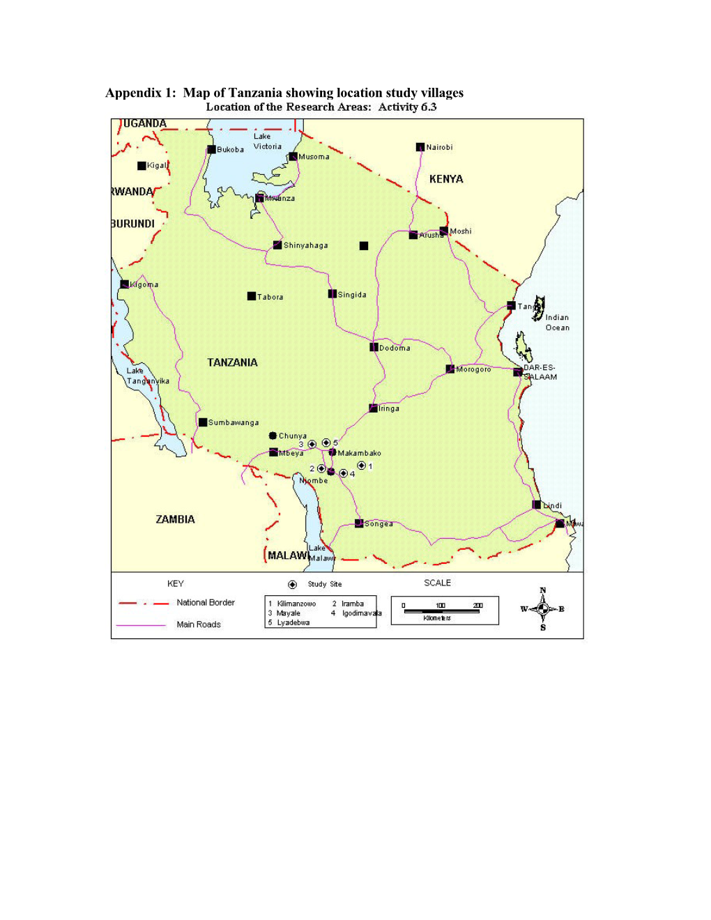 Map of Tanzania Showing Location Study Villages