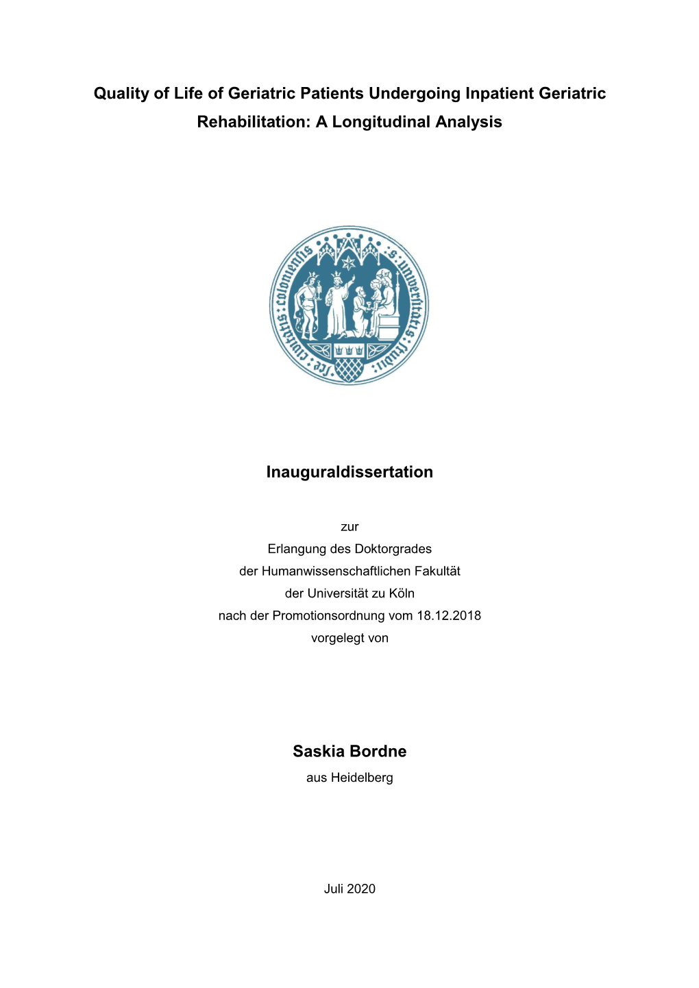 Quality of Life of Geriatric Patients Undergoing Inpatient Geriatric Rehabilitation: a Longitudinal Analysis