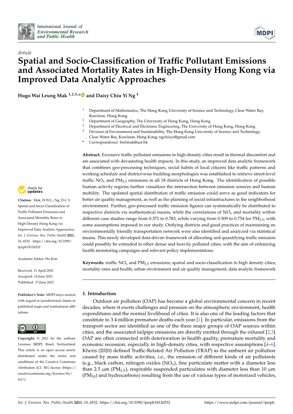 Spatial and Socio-Classification of Traffic Pollutant Emissions