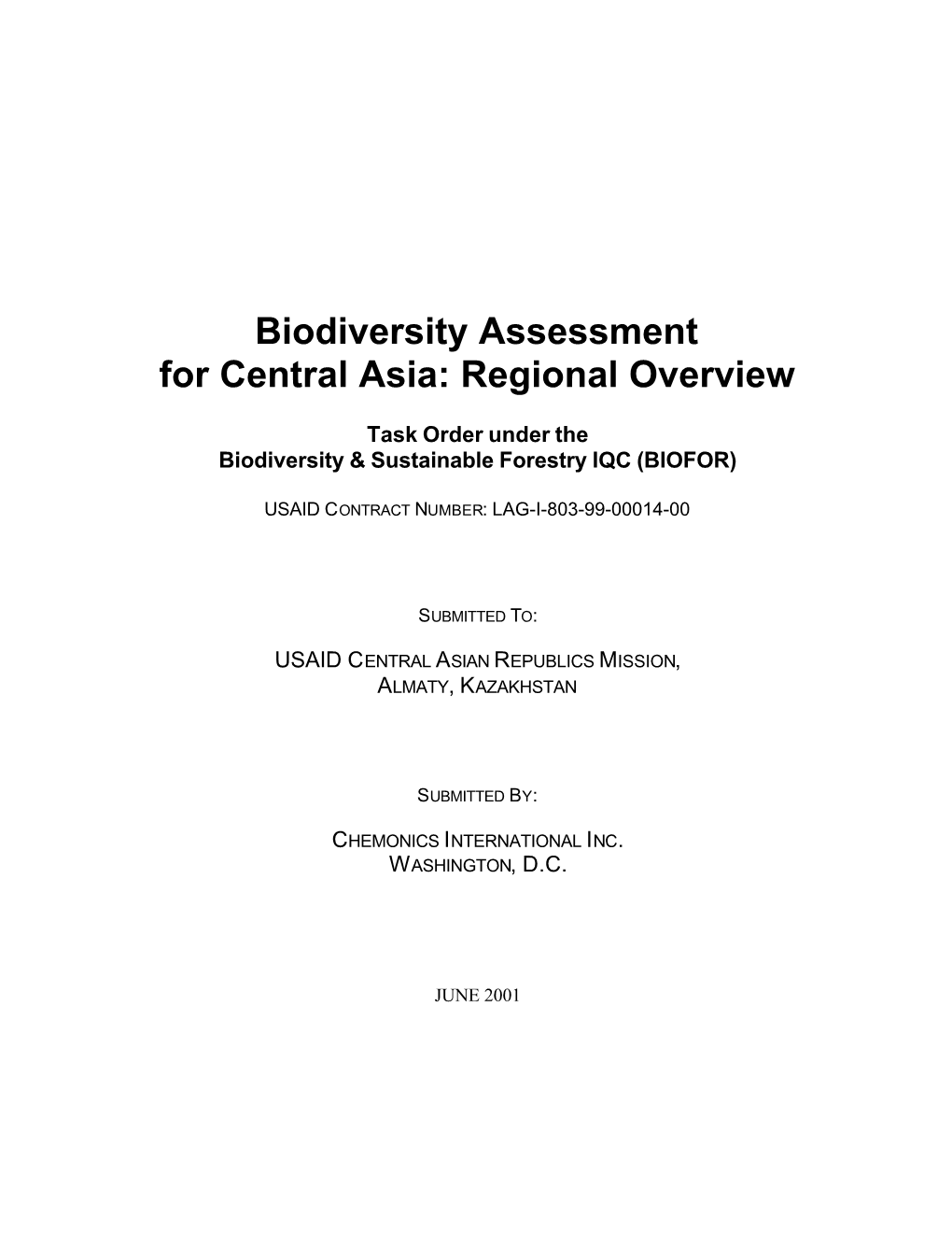 Biodiversity Assessment for Central Asia: Regional Overview