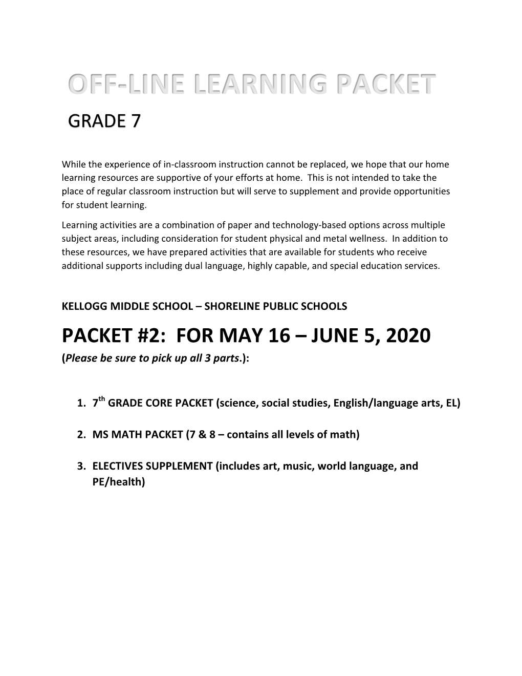 Off-Line Learning Packet