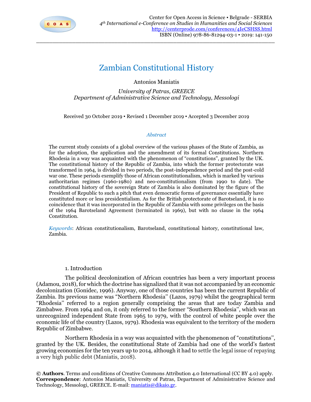 Zambian Constitutional History