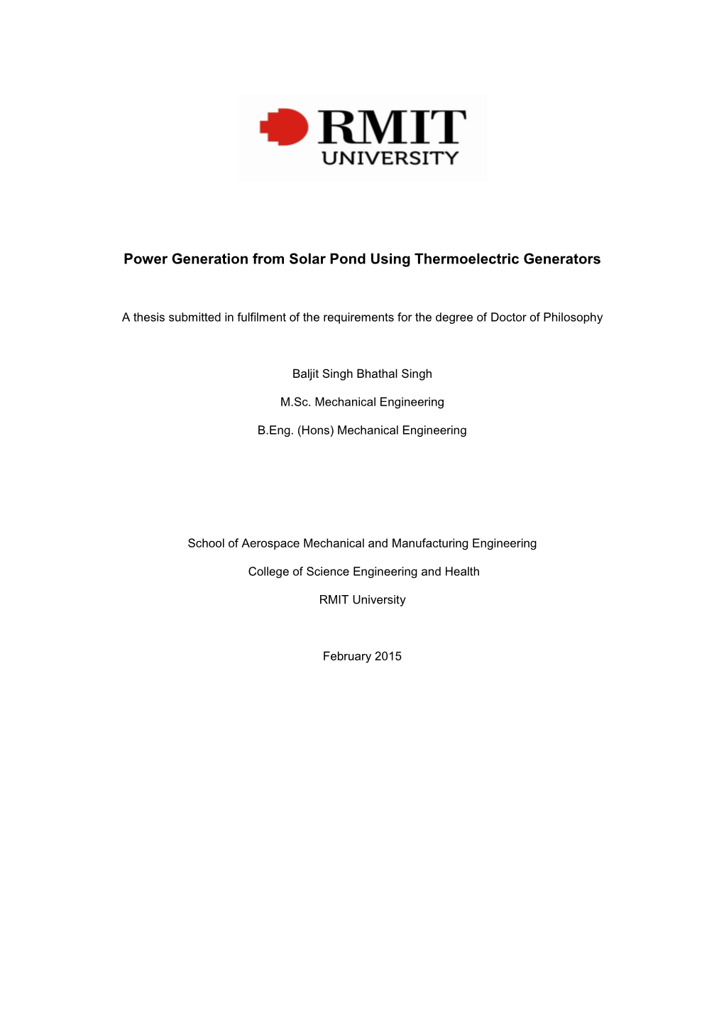 Power Generation from Solar Pond Using Thermoelectric Generators