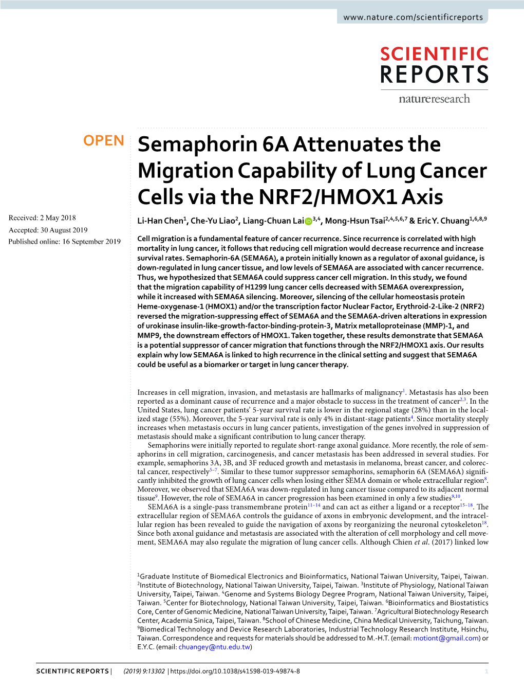 Semaphorin 6A Attenuates the Migration Capability of Lung