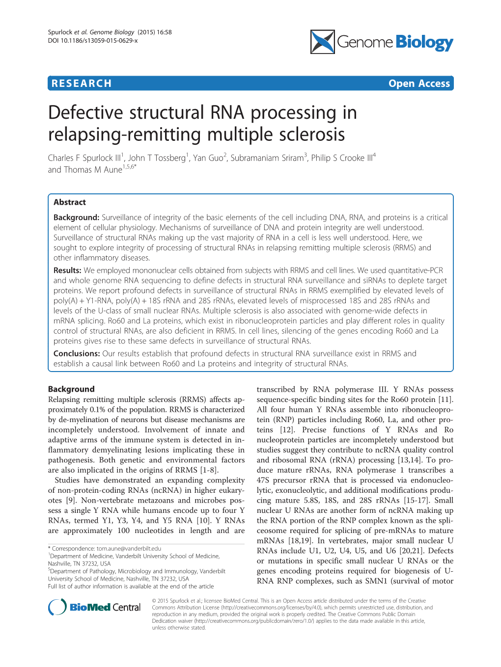 Defective Structural RNA Processing in Relapsing-Remitting