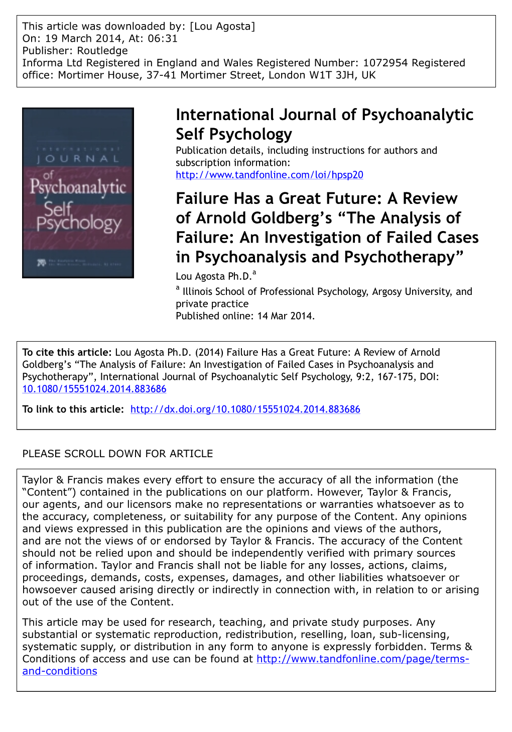 International Journal of Psychoanalytic Self Psychology