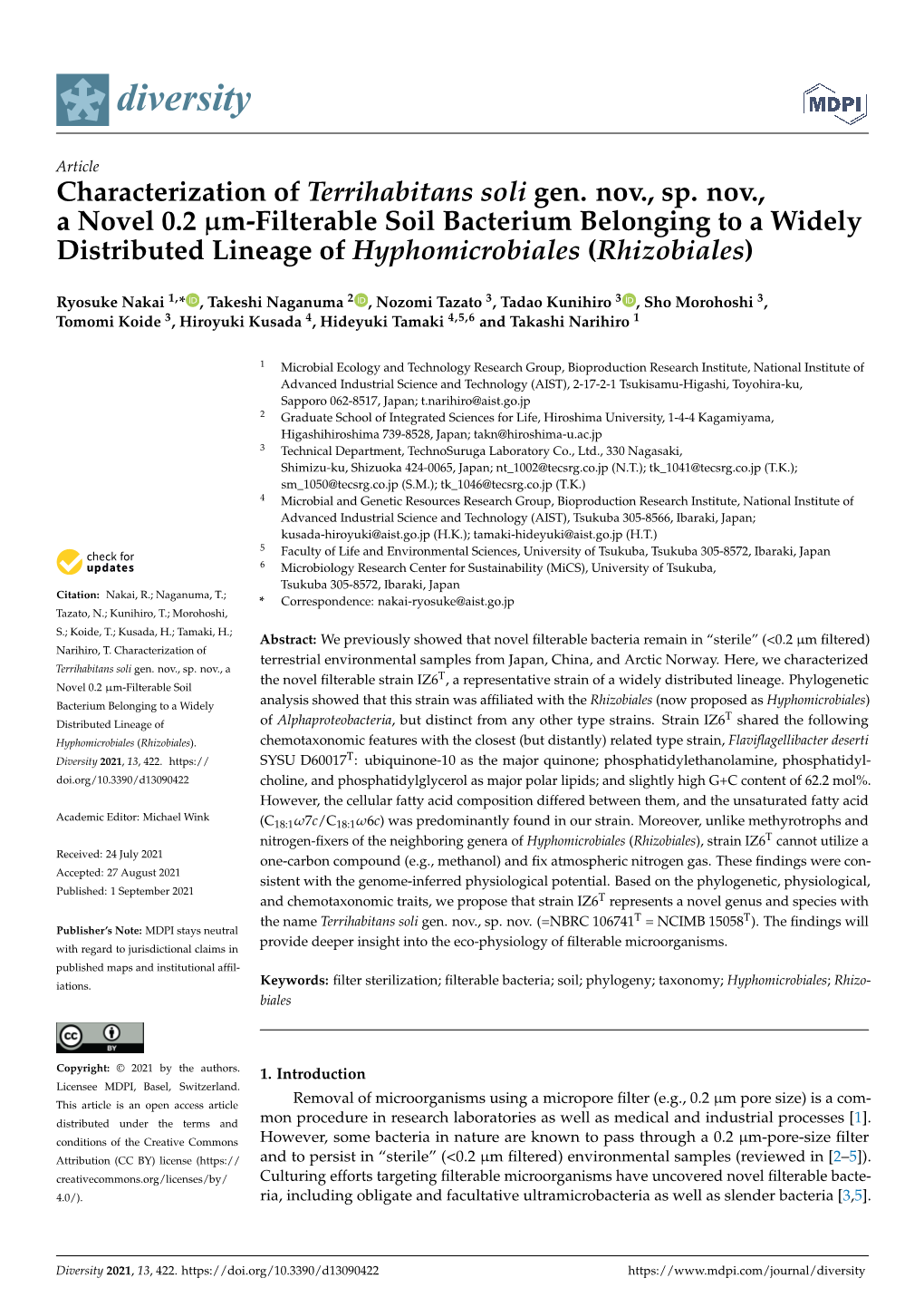 Characterization of Terrihabitans Soli Gen. Nov., Sp. Nov., a Novel 0.2 M