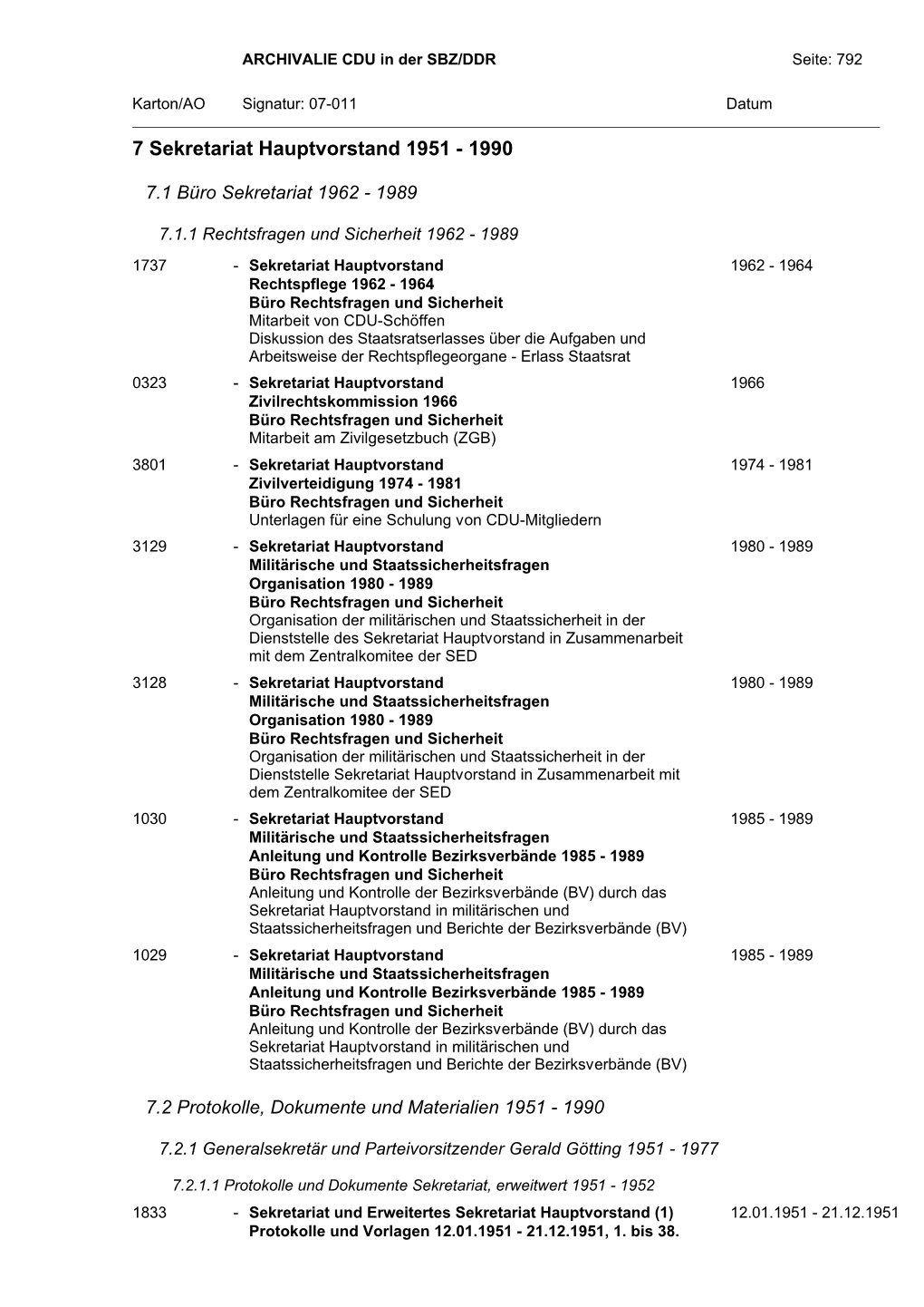 Sekretariat Hauptvorstand 1951 - 1990