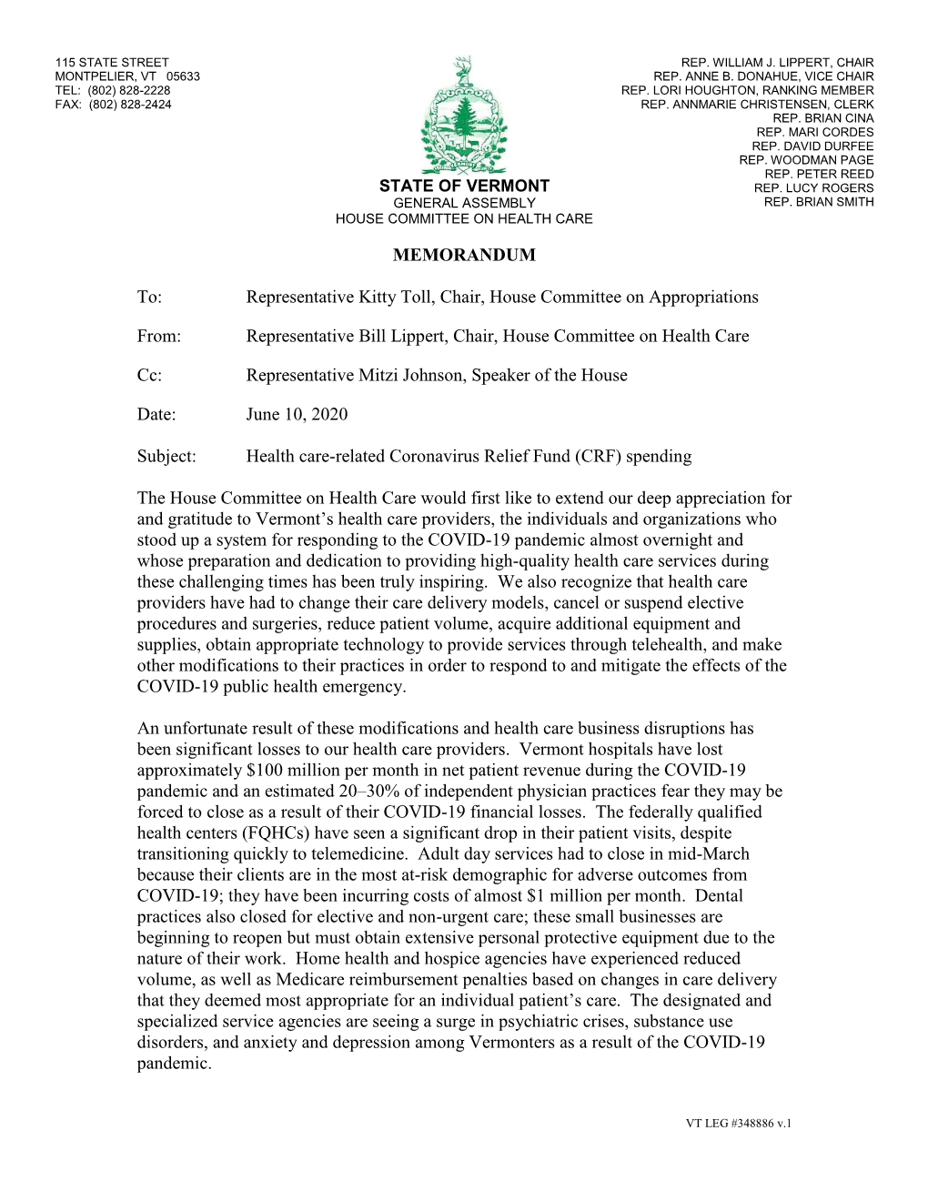 MEMORANDUM To: Representative Kitty Toll