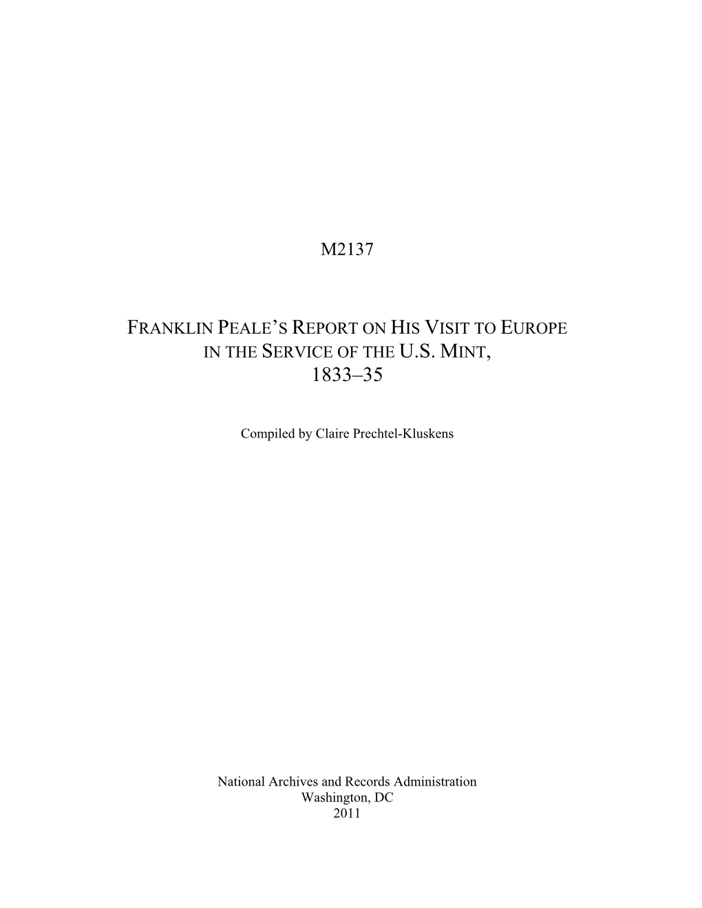 Franklin Peale's Report on His Visit To