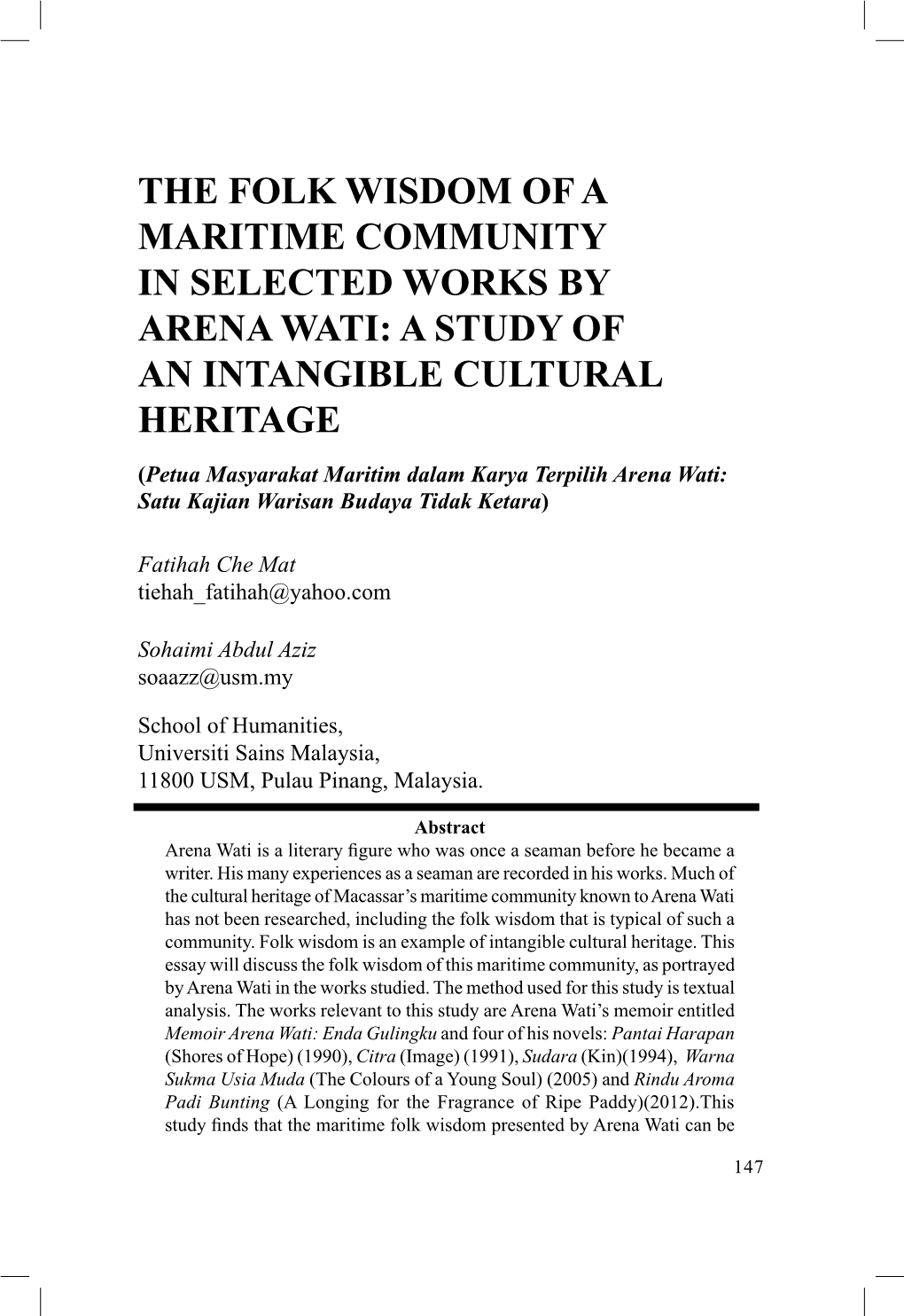 The Folk Wisdom of a Maritime Community in Selected