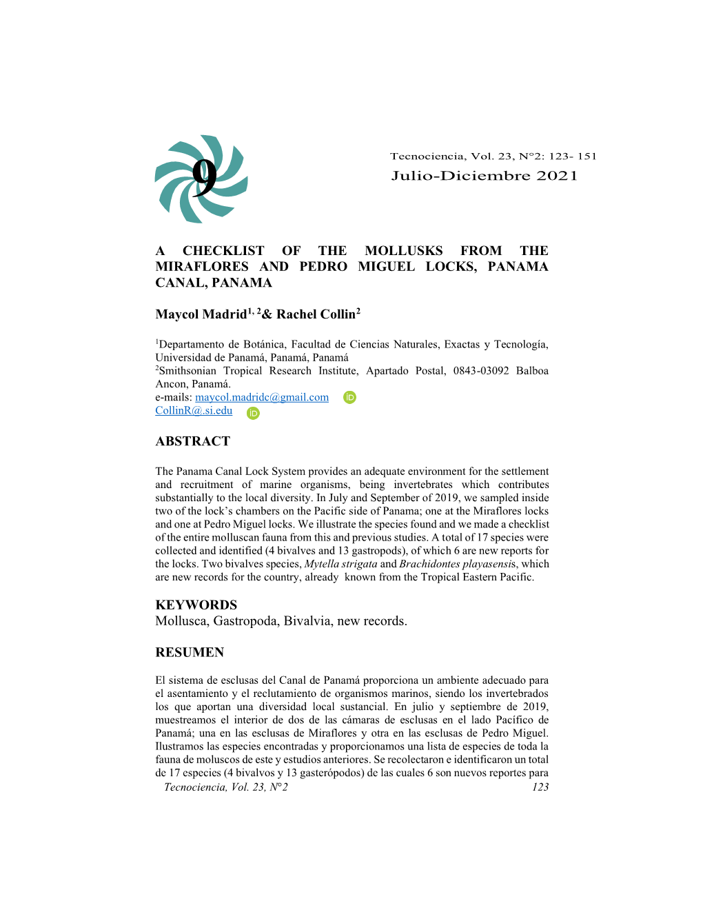 A Checklist of the Mollusks from the Miraflores and Pedro Miguel Locks, Panama Canal, Panama