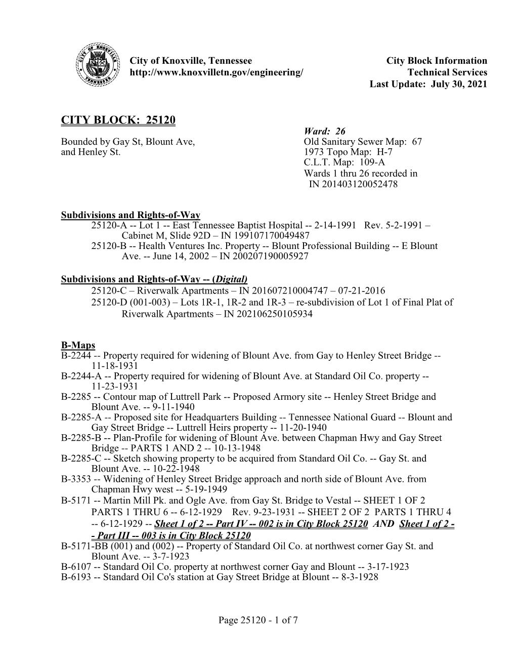 City Block Information Technical Services Last Update: July 30, 2021