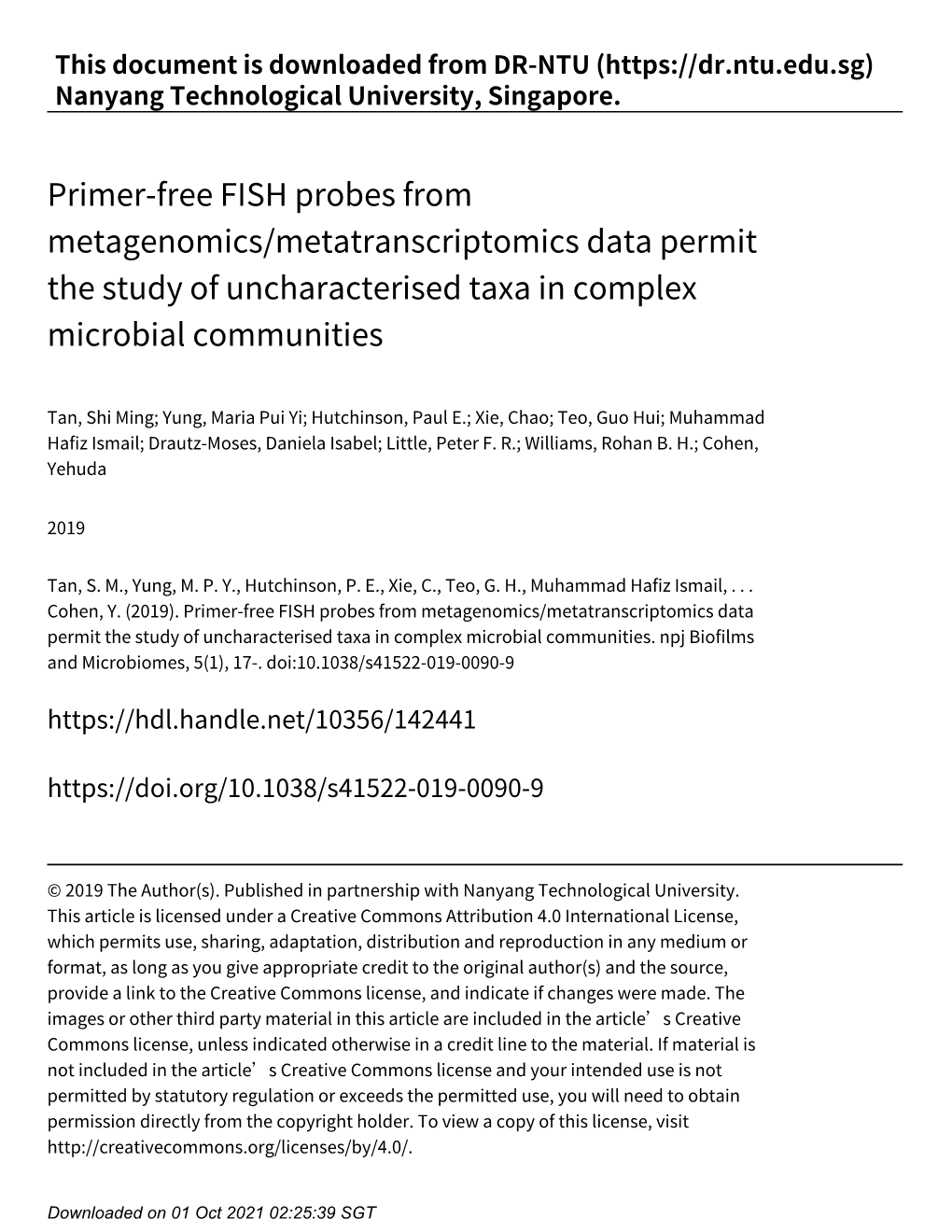 Primer‑Free FISH Probes from Metagenomics/Metatranscriptomics Data Permit the Study of Uncharacterised Taxa in Complex Microbial Communities