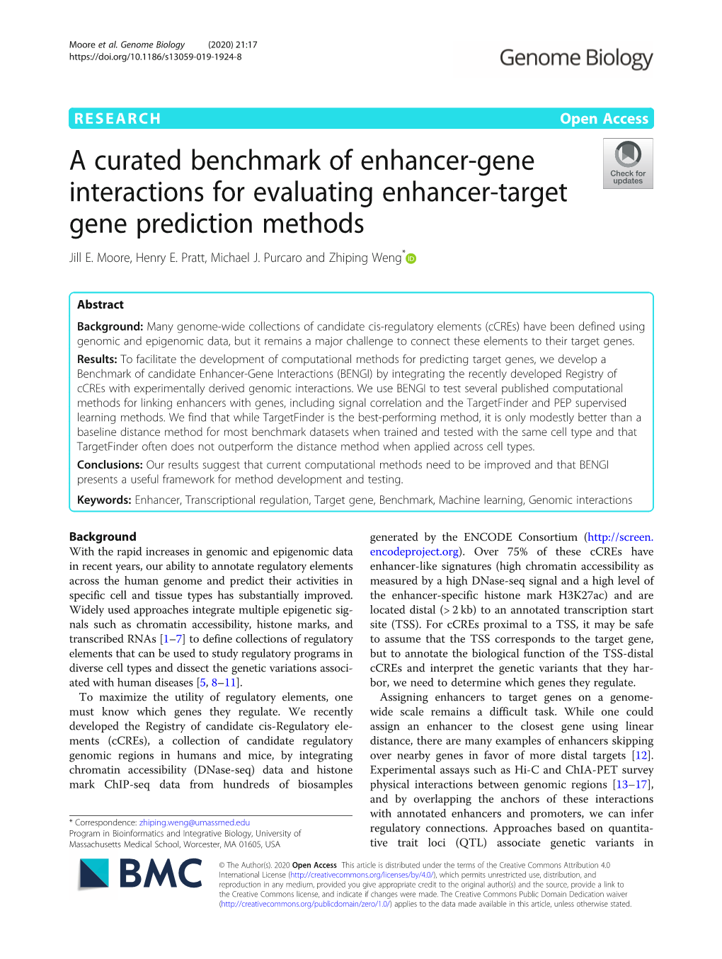 A Curated Benchmark of Enhancer-Gene Interactions for Evaluating Enhancer-Target Gene Prediction Methods Jill E