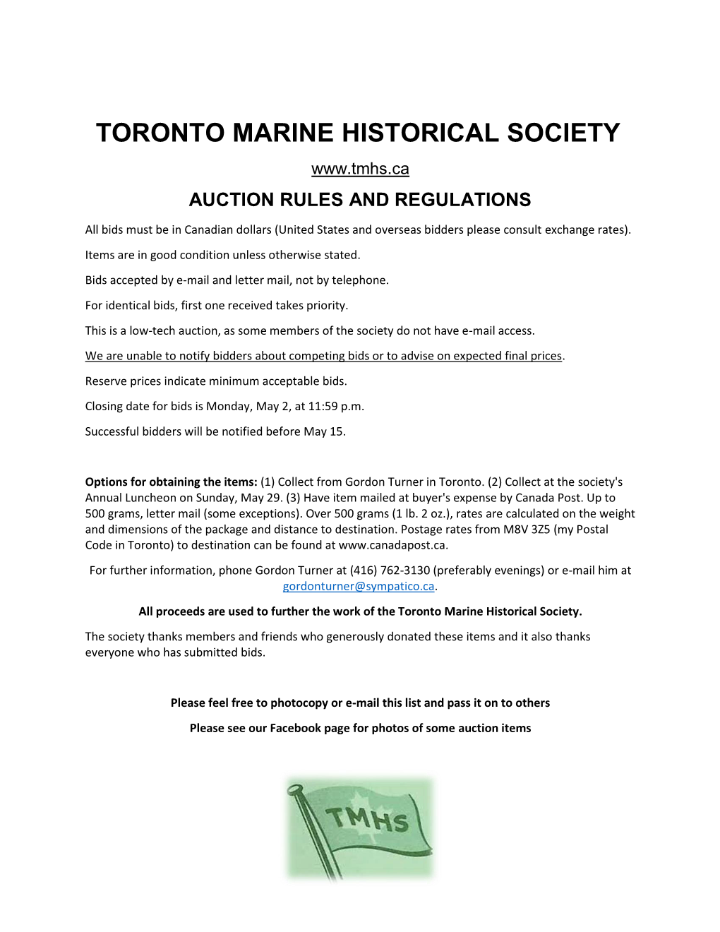Toronto Marine Historical Society Auction Rules and Regulations