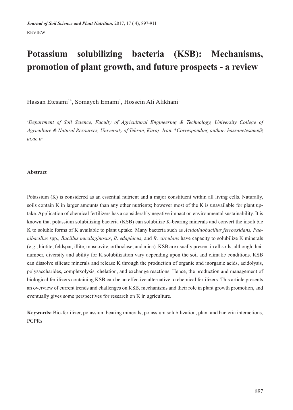 Potassium Solubilizing Bacteria (KSB): Mechanisms, Promotion of Plant Growth, and Future Prospects - a Review