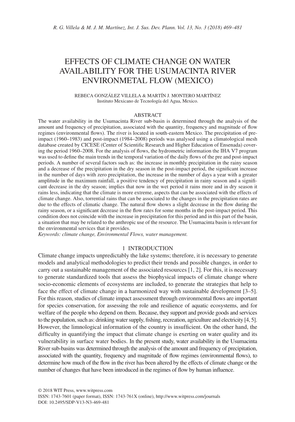 Effects of Climate Change on Water Availability for the Usumacinta River Environmetal Flow (Mexico)