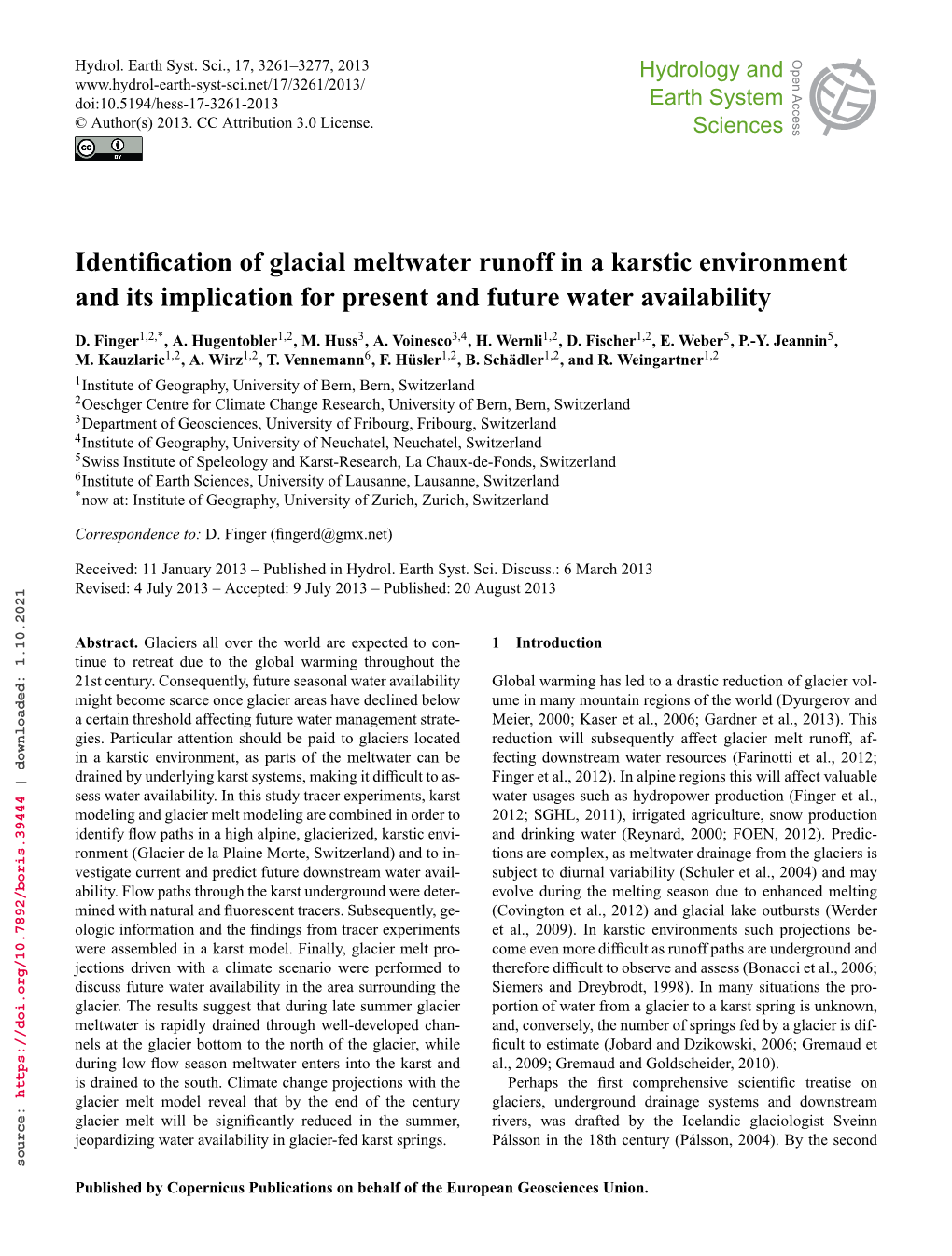 Identification of Glacial Meltwater Runoff in a Karstic