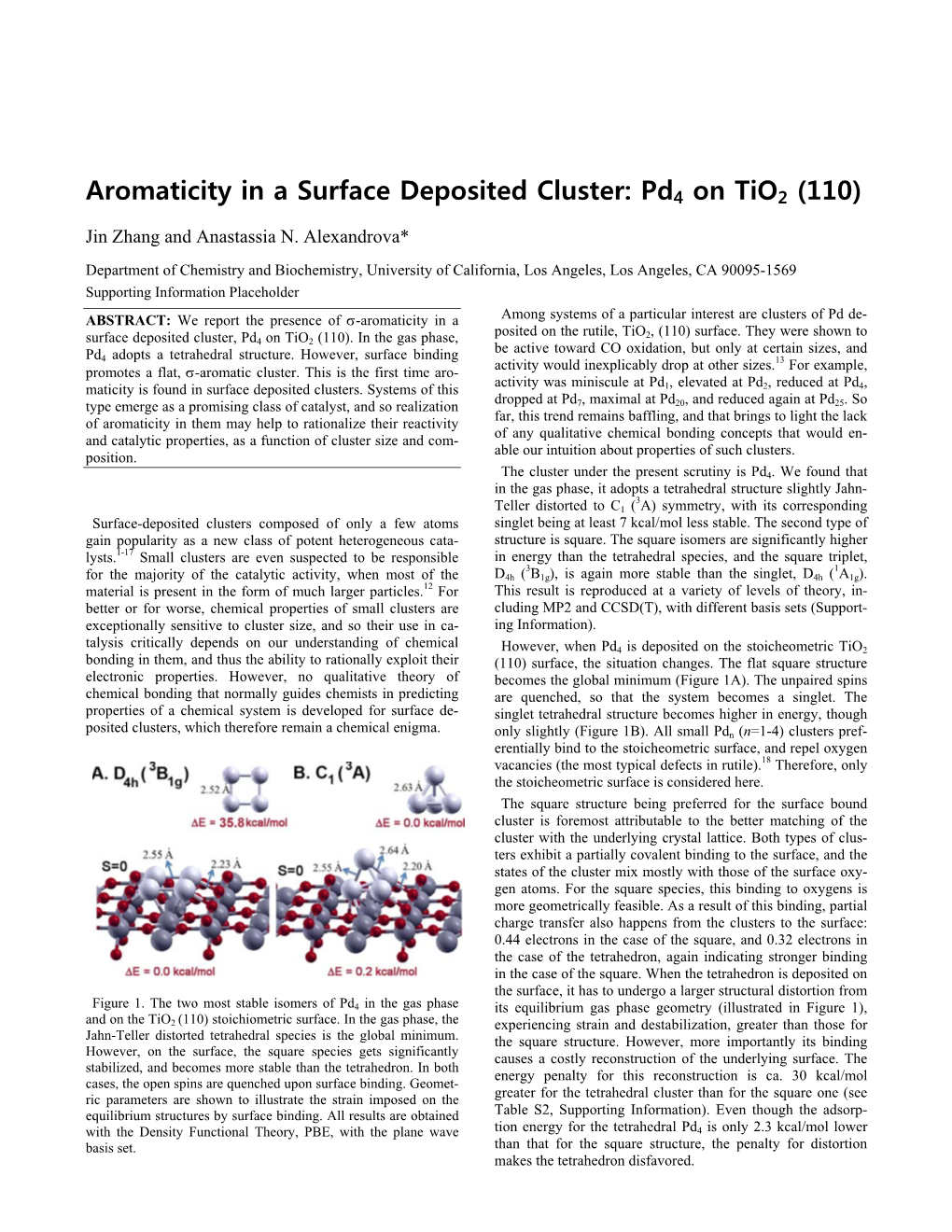 Aromaticity in a Surface Deposited Cluster: Pd4 on Tio2 (110)